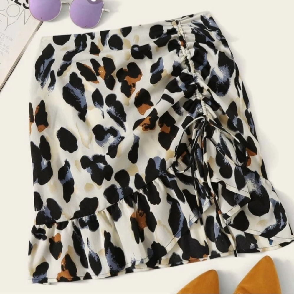 SHEIN Unity Leopard Print Ruched Drawstring Mini Skirt - Picture 16 of 16